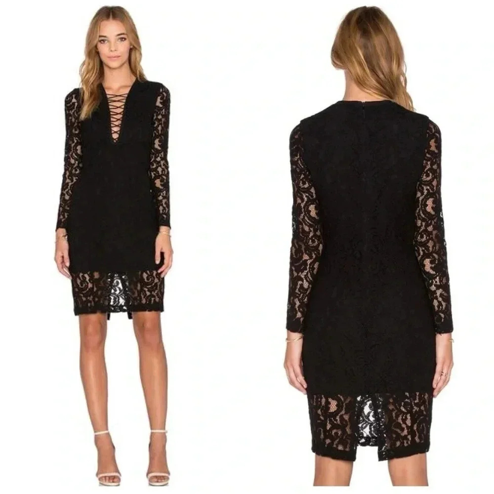 BARDOT | Jenner Lace Up Midi Bodycon Dress in Black Size 4